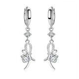 Romantic Crystal Bow Tie Earrings 925 Sterling Silver