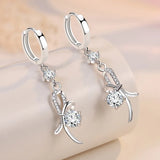 Romantic Crystal Bow Tie Earrings 925 Sterling Silver