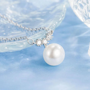 925 Silver Cute Pearl Necklace Pendant Women Birthday Gift