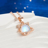 Crystal Cat Star Moon Necklace Earrings Set 925 Silver Jewelry Girl Gift