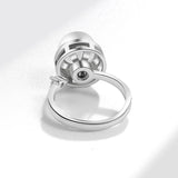 925 Silver Rotating Pearl Ring for Women Geometric Round Jewelry