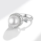 925 Silver Rotating Pearl Ring for Women Geometric Round Jewelry