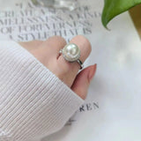 925 Silver Rotating Pearl Ring for Women Geometric Round Jewelry