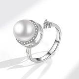 925 Silver Rotating Pearl Ring for Women Geometric Round Jewelry
