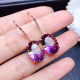 925 Sterling Silver Earring For Women Shining Crystal Purple Yellow Earrings