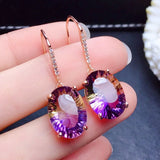 925 Sterling Silver Earring For Women Shining Crystal Purple Yellow Earrings