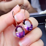 925 Sterling Silver Earring For Women Shining Crystal Purple Yellow Earrings