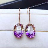 925 Sterling Silver Earring For Women Shining Crystal Purple Yellow Earrings