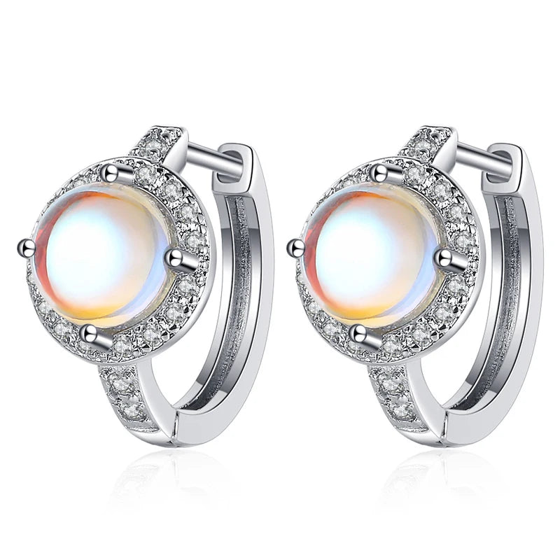 Moonlight Crystal Zircon Hoop Earrings 925 Sterling Silver Jewelry