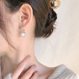 925 Sterling Silver Pearl Hoop Earrings Geometric Jewelry