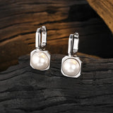925 Sterling Silver Pearl Hoop Earrings Geometric Jewelry