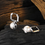 925 Sterling Silver Pearl Hoop Earrings Geometric Jewelry