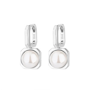 925 Sterling Silver Pearl Hoop Earrings Geometric Jewelry