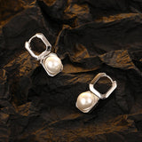 925 Sterling Silver Pearl Hoop Earrings Geometric Jewelry