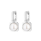 925 Sterling Silver Pearl Hoop Earrings Geometric Jewelry