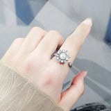 Romantic 925 Silver Pearl Zircon Flower Ring for Women