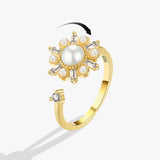 Romantic 925 Silver Pearl Zircon Flower Ring for Women