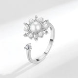 Romantic 925 Silver Pearl Zircon Flower Ring for Women