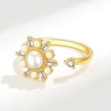 Romantic 925 Silver Pearl Zircon Flower Ring for Women