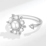 Romantic 925 Silver Pearl Zircon Flower Ring for Women