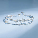 Double Layer Butterfly Bangle 925 Silver Bracelet Lady Birthday Present