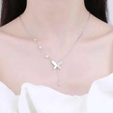 Zircon Butterfly Necklace Water Droplet Tassel Pearl Chain