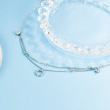 Zircon Circle Two Chain Anklet 925 Sterling Silver Jewelry
