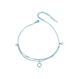 Zircon Circle Two Chain Anklet 925 Sterling Silver Jewelry
