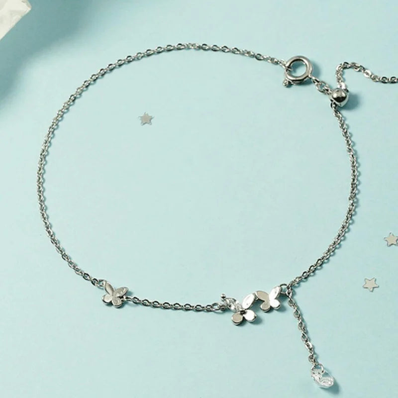 925 Silver Butterfly Anklet Tassel Beach Accessory