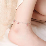 925 Silver Anklets Crystal Pink Bead Ankle Chain Bracelet Women Beach Party