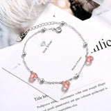 925 Silver Anklets Crystal Pink Bead Ankle Chain Bracelet Women Beach Party