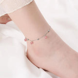 925 Silver Anklets Crystal Pink Bead Ankle Chain Bracelet Women Beach Party