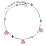 925 Silver Anklets Crystal Pink Bead Ankle Chain Bracelet Women Beach Party