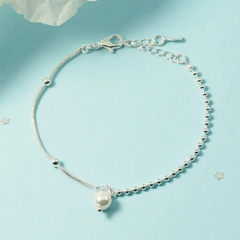 925 Silver Anklet Splicing Chain Pearl Foot Jewelry Beach Party