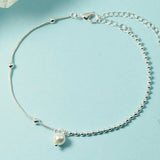 925 Silver Anklet Splicing Chain Pearl Foot Jewelry Beach Party