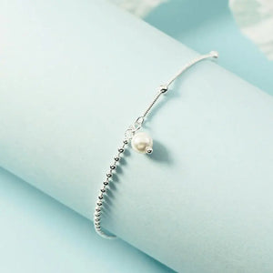925 Silver Anklet Splicing Chain Pearl Foot Jewelry Beach Party