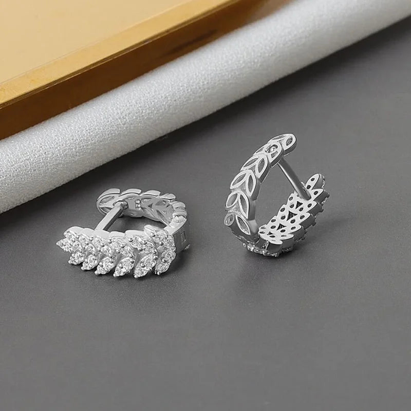 925 Silver Zircon Leaf Earrings for Women Party