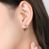 925 Silver Earrings Glossy Three Sides Ear Buckle Lady Jewelry Gift