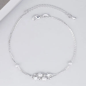 925 Silver Double Chain Anklets Star Beads Foot Jewelry