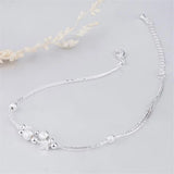 925 Silver Double Chain Anklets Star Beads Foot Jewelry