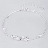 925 Silver Double Chain Anklets Star Beads Foot Jewelry