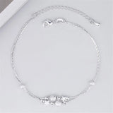 925 Silver Double Chain Anklets Star Beads Foot Jewelry