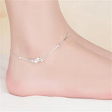 925 Silver Double Chain Anklets Star Beads Foot Jewelry