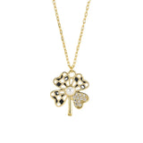 Four-leaf Clover Pearl Zircon Necklace 925 Silver