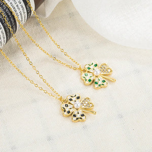 Four-leaf Clover Pearl Zircon Necklace 925 Silver