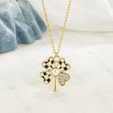 Four-leaf Clover Pearl Zircon Necklace 925 Silver