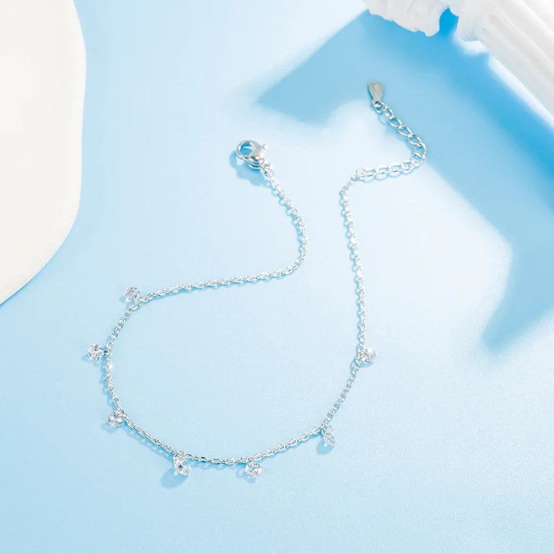 Zircon Tassel Anklet S925 Silver Foot Jewelry Lady Party Accessories