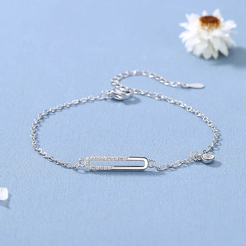 S925 Silver Zircon Geometric Oval Bracelet Jewelry