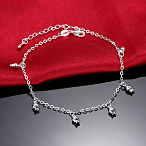 Female Cute 925 Sterling Silver Rose Flower Anklet For Women Gift