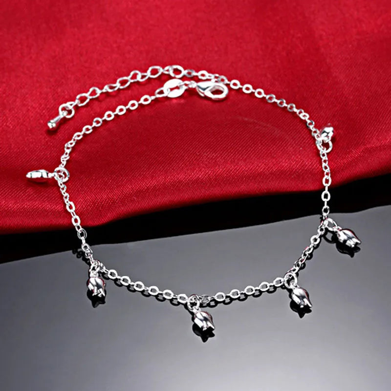 Female Cute 925 Sterling Silver Rose Flower Anklet For Women Gift